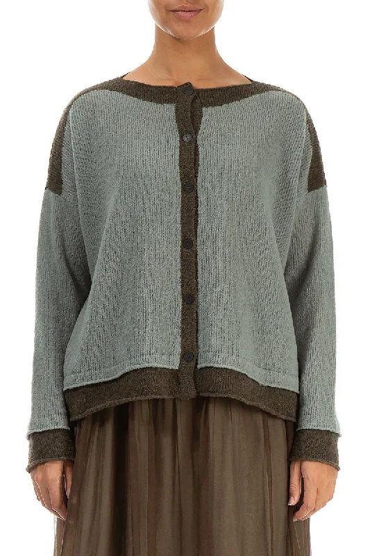 Khaki Edge Pistachio Wool Cardigan