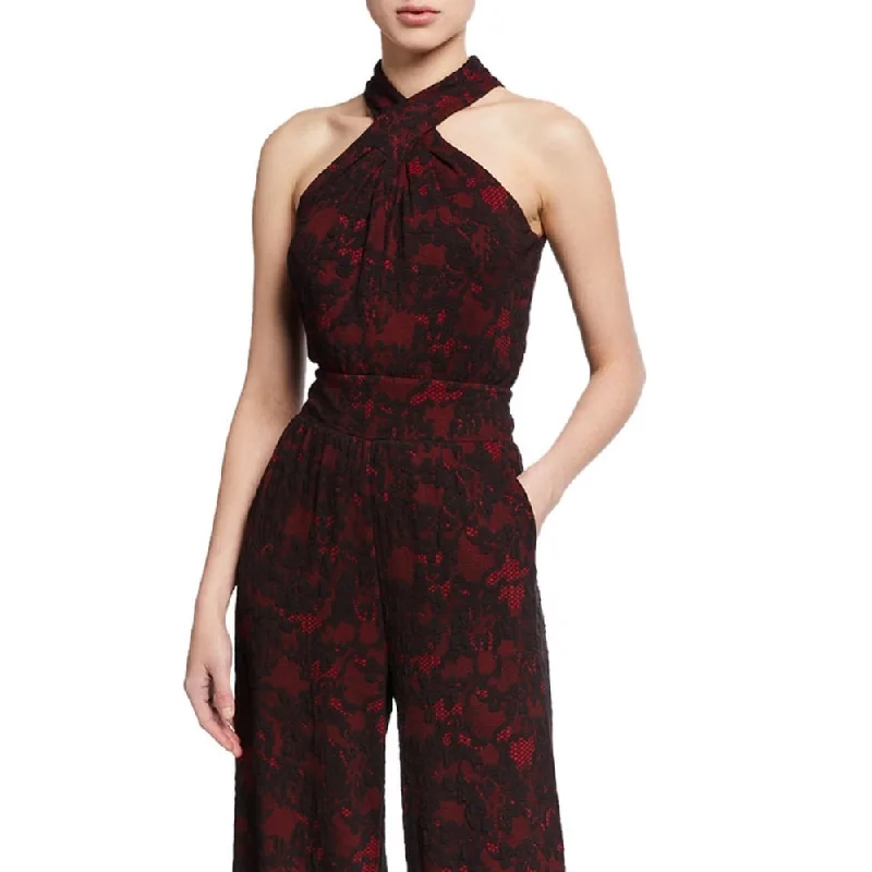 Michael Kors Women's Halter Neck Lace Jumpsuit Red Size Large