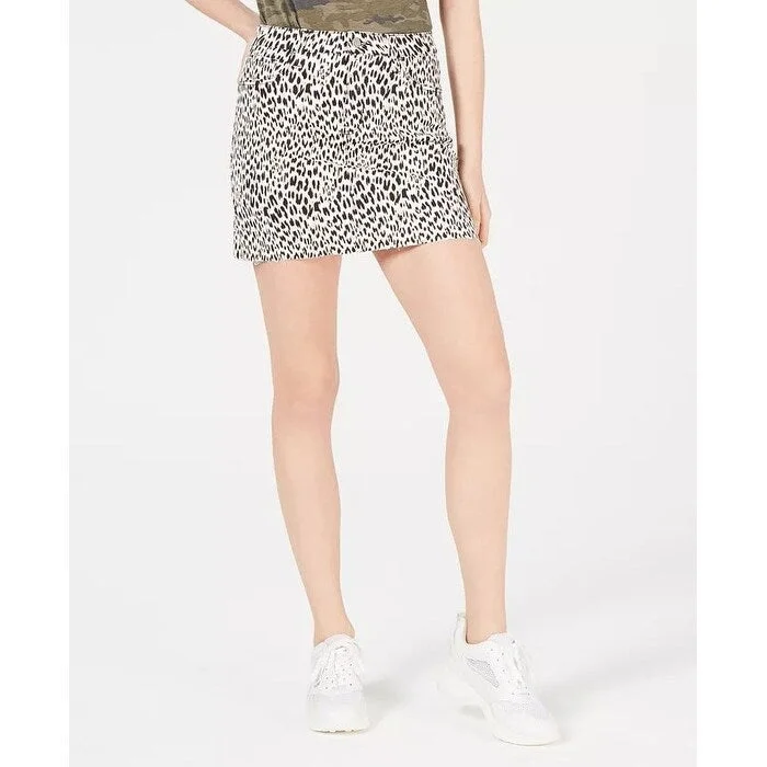 Tinseltown Junior's Leopard Print Denim Mini Skirt White Size 9